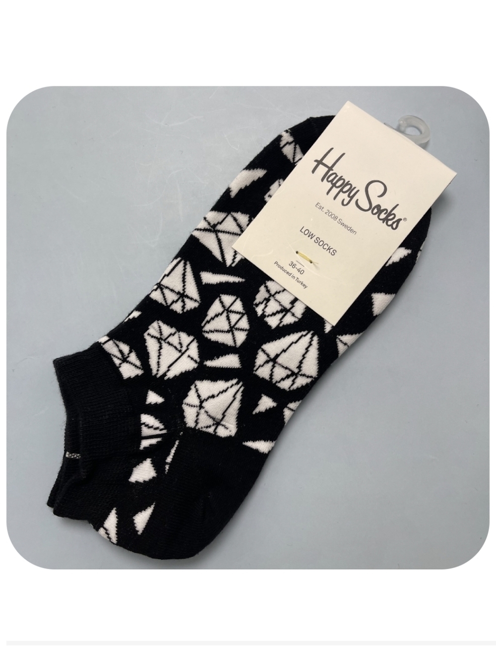 Happy Socks Black & White Diamond Pattern Low-Cut Socks